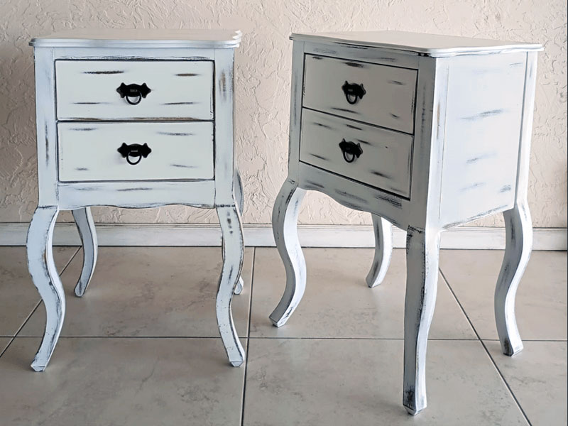 Mesistas de Luz estilo vintage color blanco conjunto para dormitorio